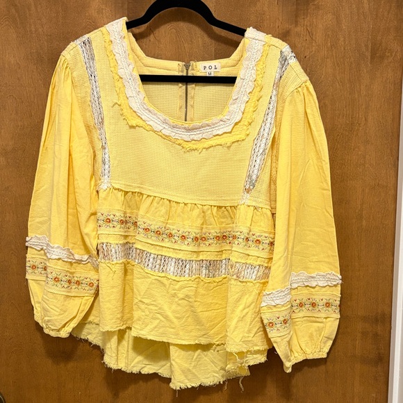 POL Tops - 131. POL Yellow Bohemian Lace Blouse